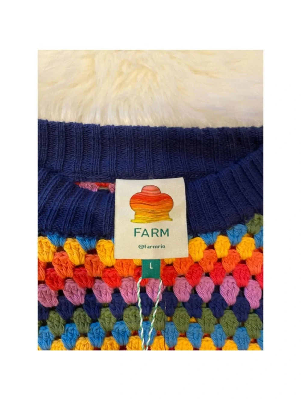 FARM Rio Multicolor Crochet Square Sweater - Picture 4 of 7